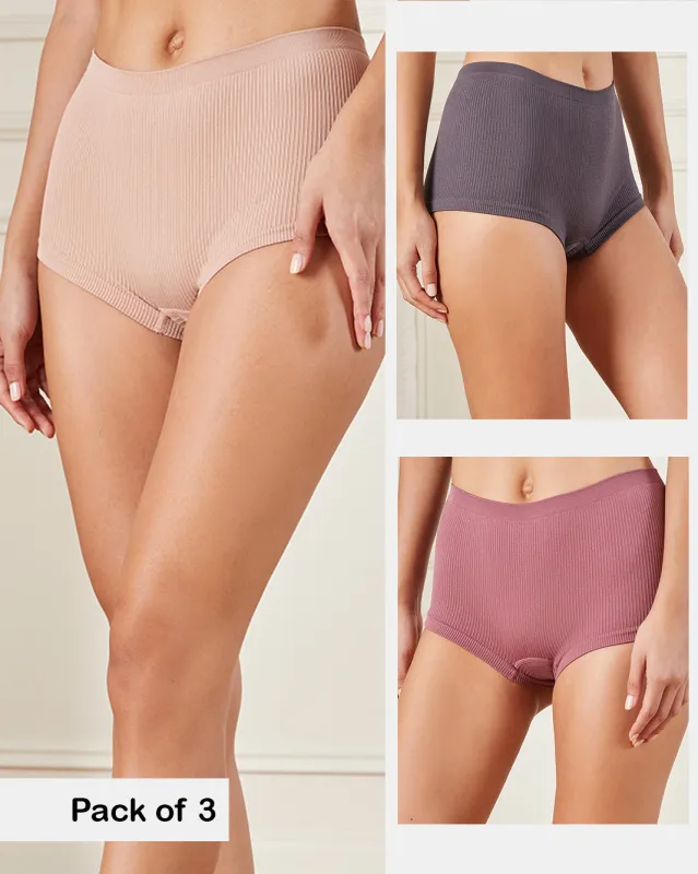 Women Assorted Ribbed Boyleg Brief Set (Pack of 3) sold by Redtag
