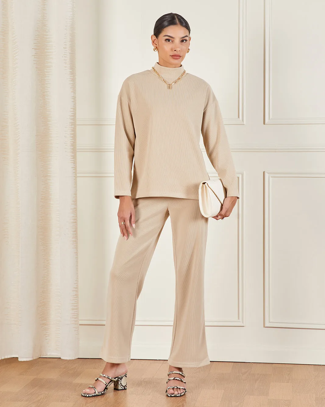 Women Beige Knitted Wide Leg Trousers sold by Redtag product image thumbnail 2