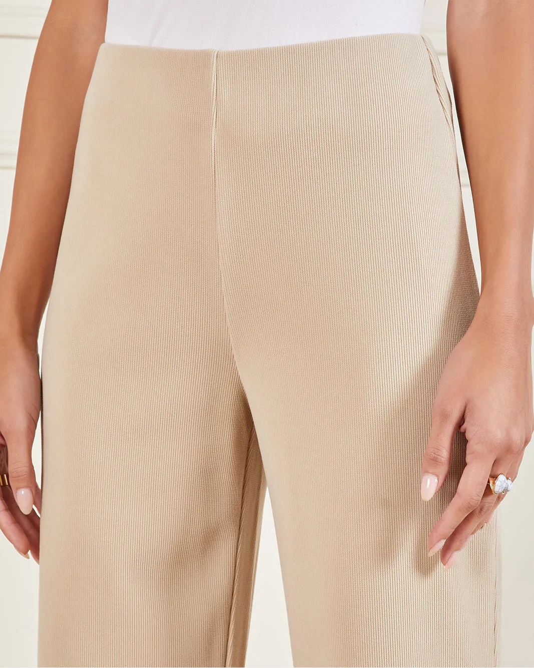 Women Beige Knitted Wide Leg Trousers sold by Redtag product image thumbnail 4