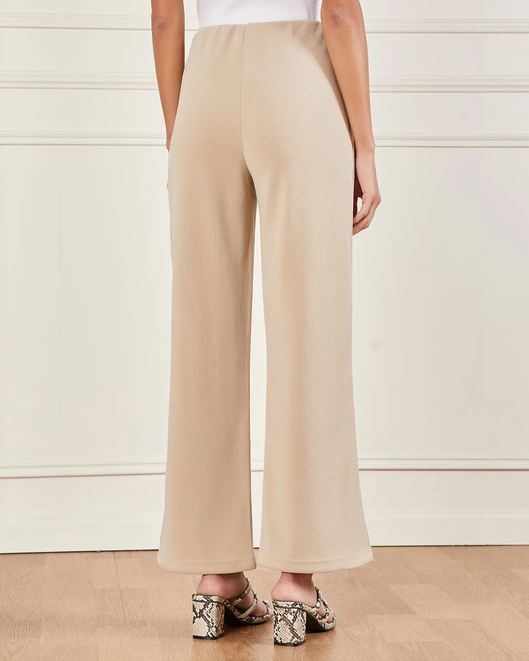 Women Beige Knitted Wide Leg Trousers sold by Redtag product image thumbnail 3