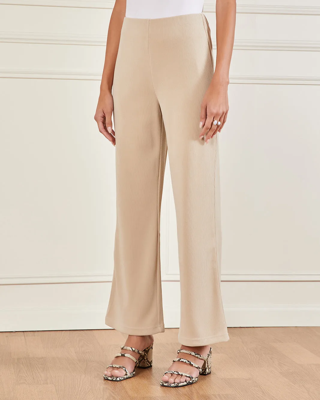 Women Beige Knitted Wide Leg Trousers sold by Redtag