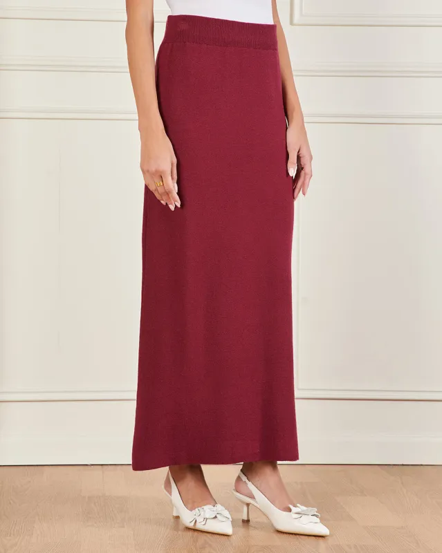 Women Burgundy Knitted Skirt sold by Redtag