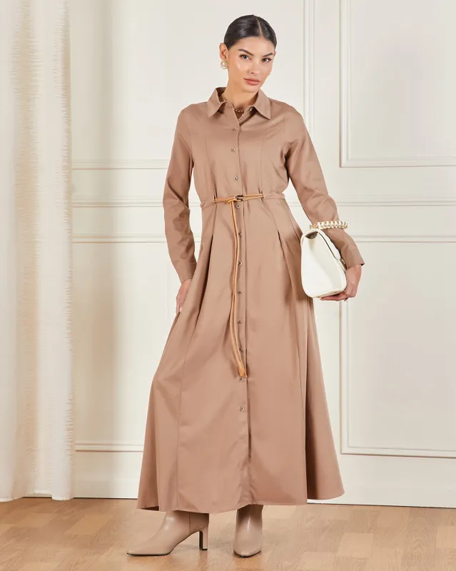 Women Beige Belted Maxi Dress sold by Redtag