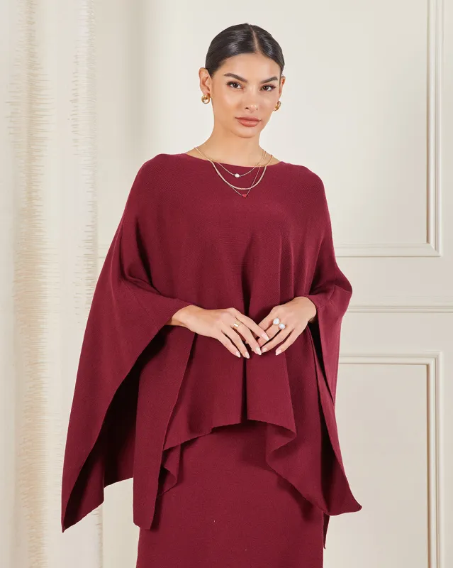 Women Burgundy Knitted Poncho sold by Redtag