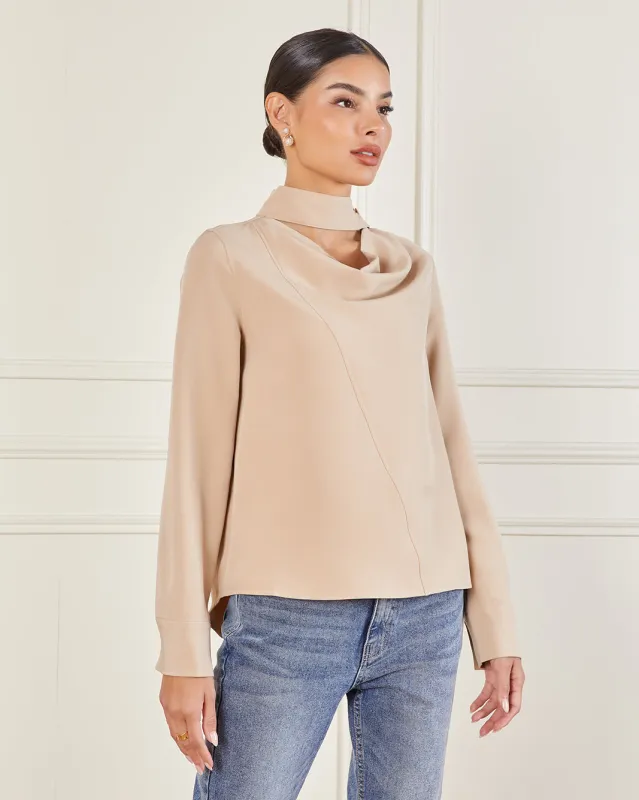 Women Beige Cowl Neck Blouse sold by Redtag