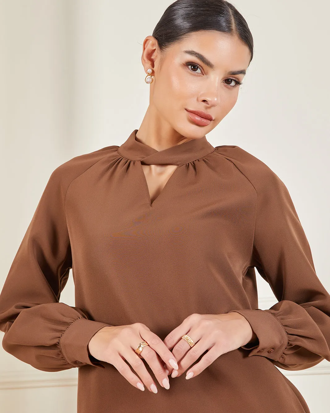 Women Brown High Neck Blouse sold by Redtag product image thumbnail 4