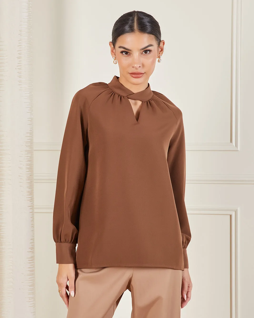 Women Brown High Neck Blouse sold by Redtag