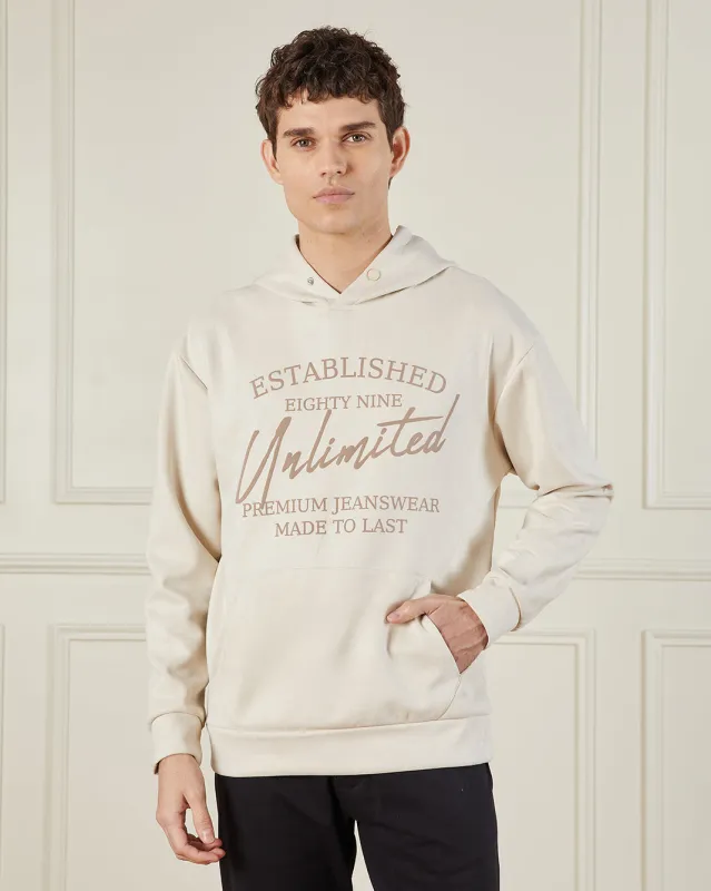 Men Beige Suede Hooded Sweatshirt sold by Redtag