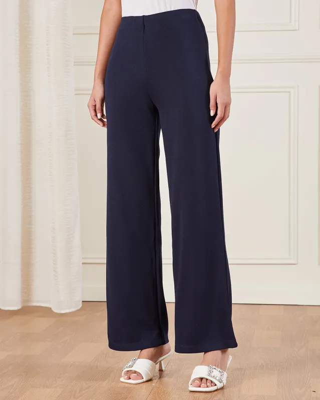 Women Navy Wide Leg Trousers sold by Redtag