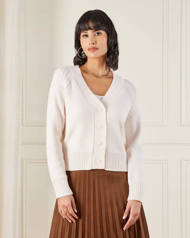 Women Ivory Button Front Knit Cardigan sold by Redtag
