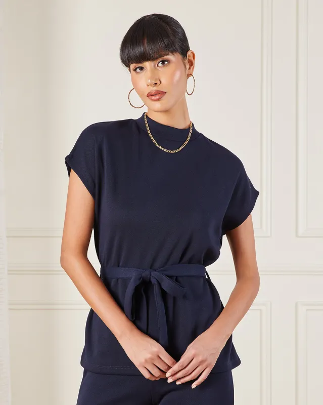 Women Navy Belted Tunic Top sold by Redtag