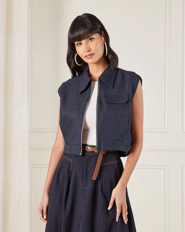 Women Navy Sleeveless Jacket sold by Redtag