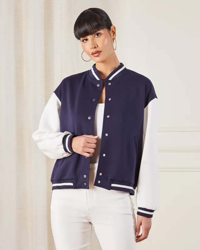 Women Navy And White Varsity Jacket sold by Redtag