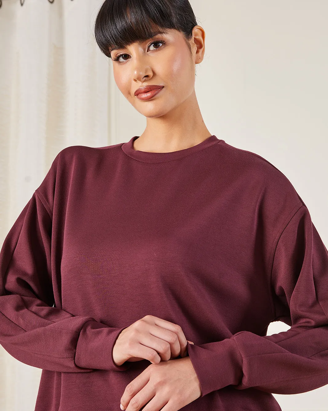 Women Burgundy Detail Active Sweatshirt sold by Redtag product image thumbnail 4