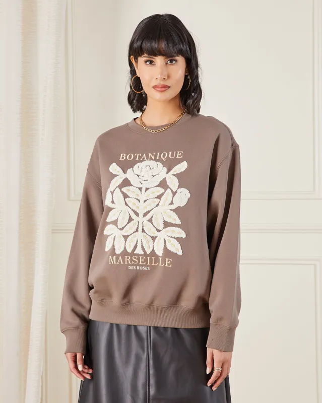 Women Brown Floral Embroidered Sweatshirt sold by Redtag