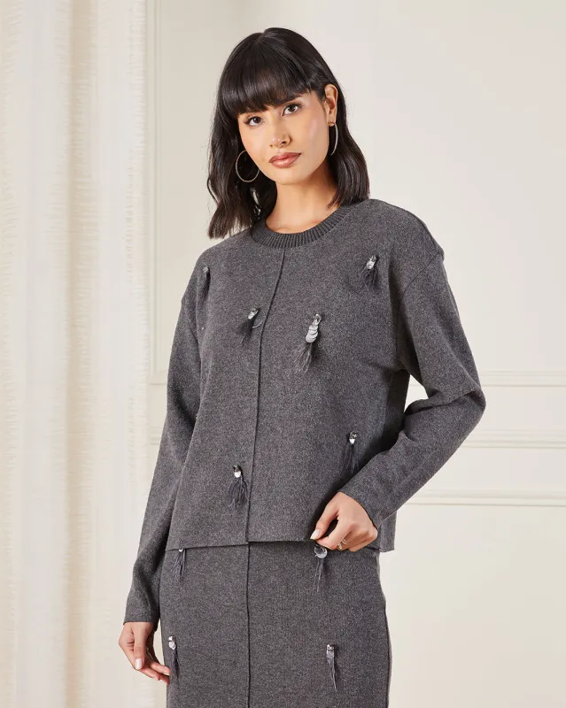 Women Charcoal Embellished Sweater sold by Redtag