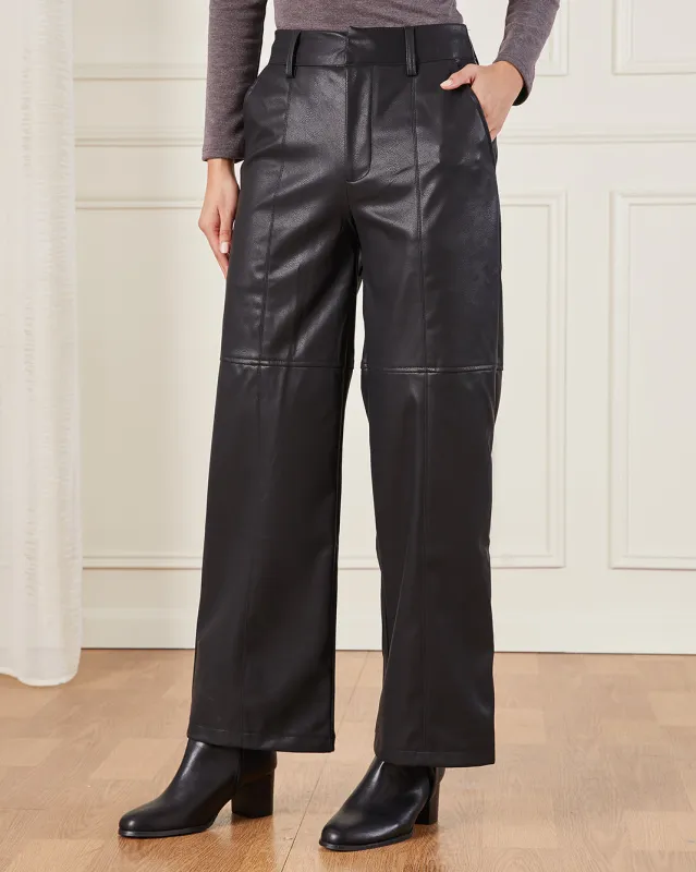 Women Black Wide-Leg Pu Pants sold by Redtag