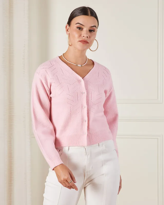 Women Pink Button Front Knitted Cardigan sold by Redtag