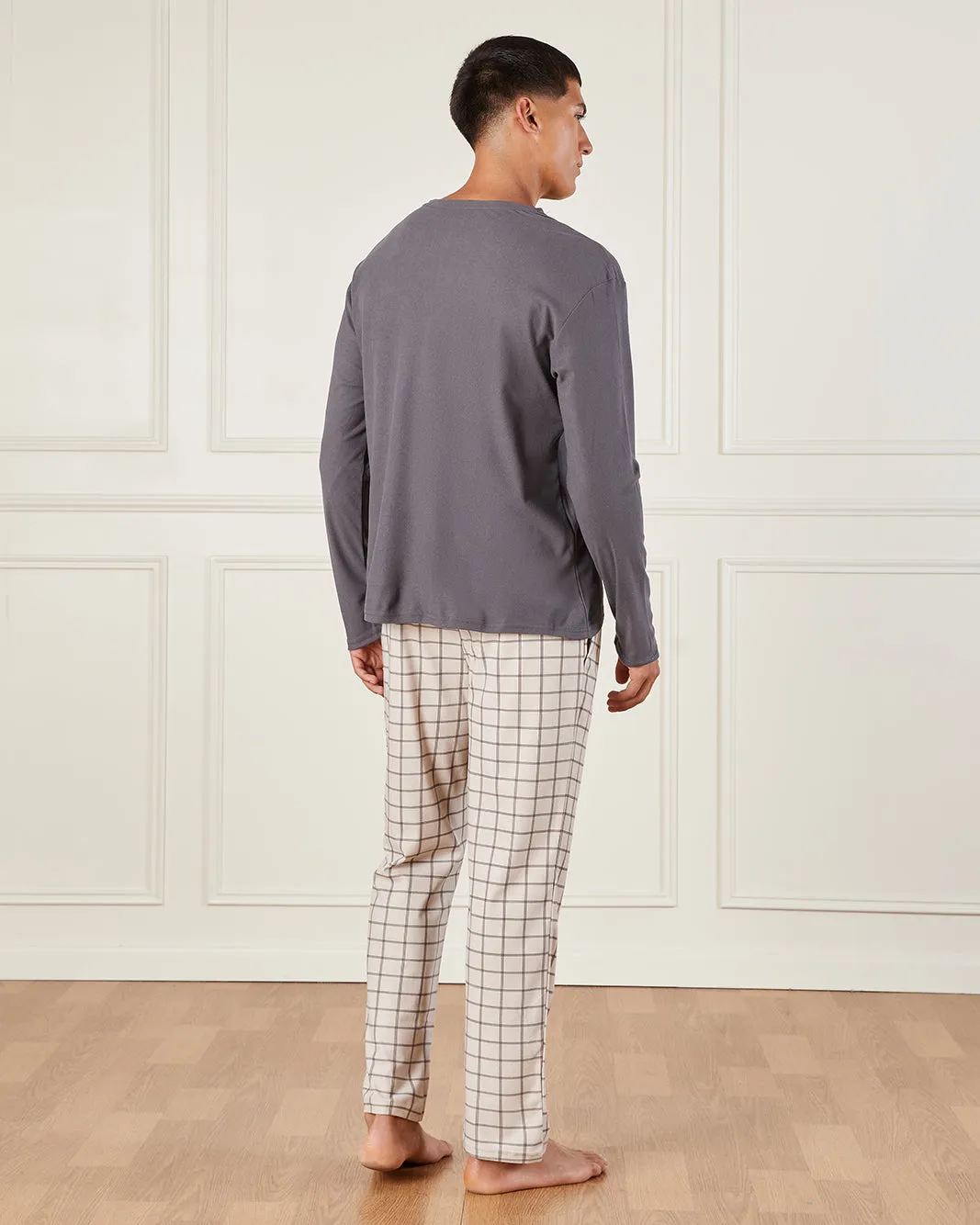 Men Grey Checkered Pyjama Set (2 Piece) sold by Redtag product image thumbnail 4
