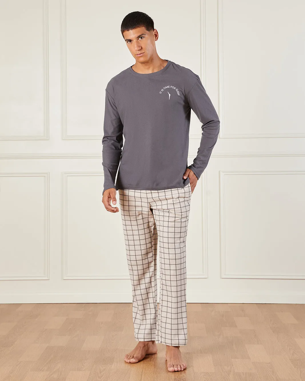 Men Grey Checkered Pyjama Set (2 Piece) sold by Redtag