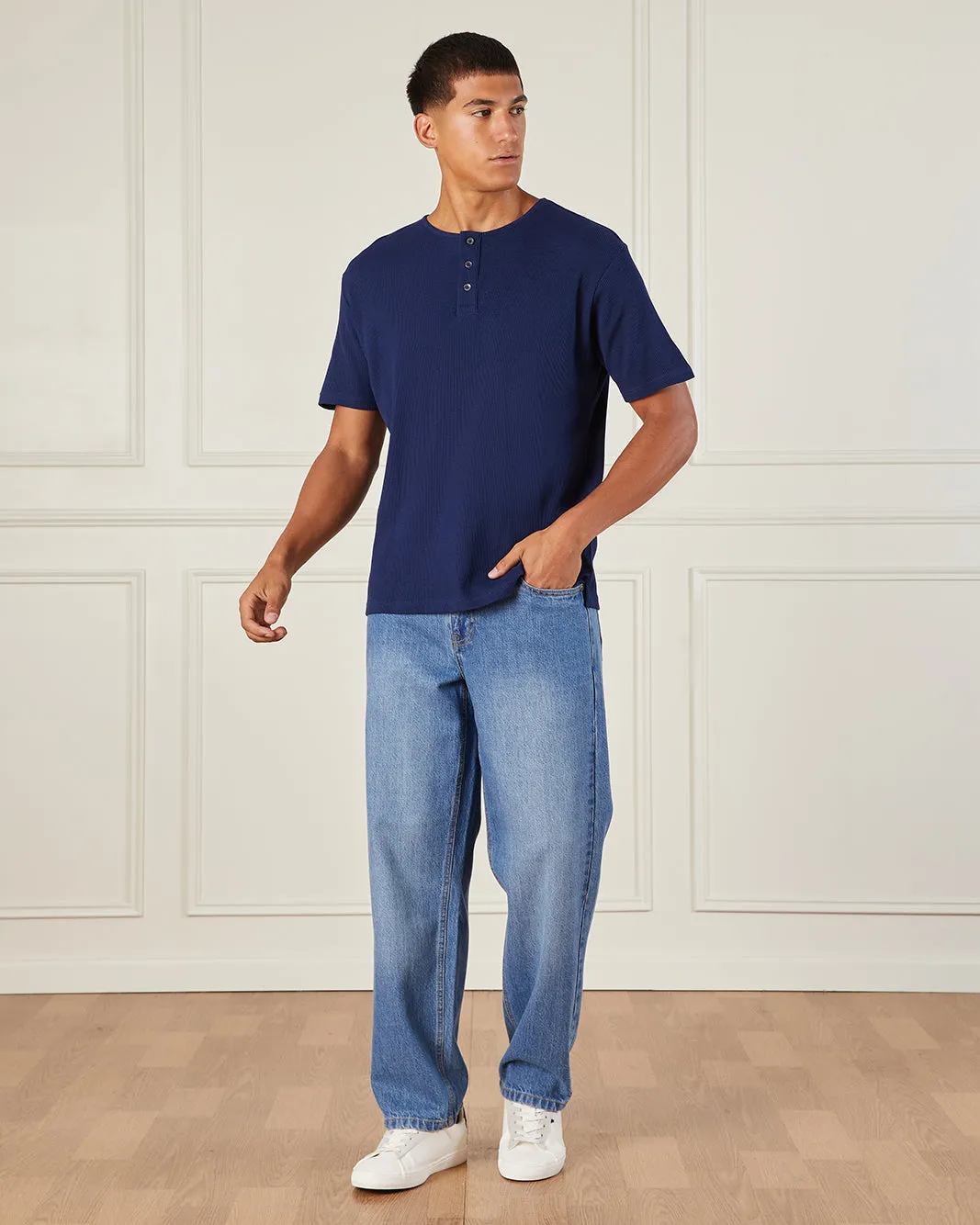 Men NavynKnitted Henley Polo Shirt sold by Redtag product image thumbnail 2