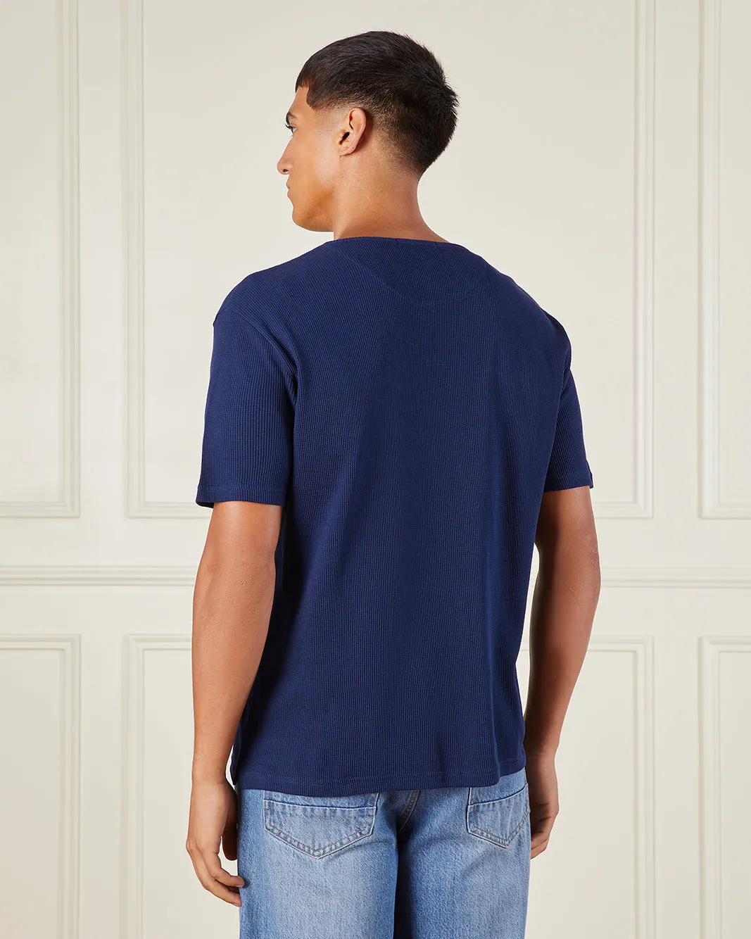 Men NavynKnitted Henley Polo Shirt sold by Redtag product image thumbnail 3