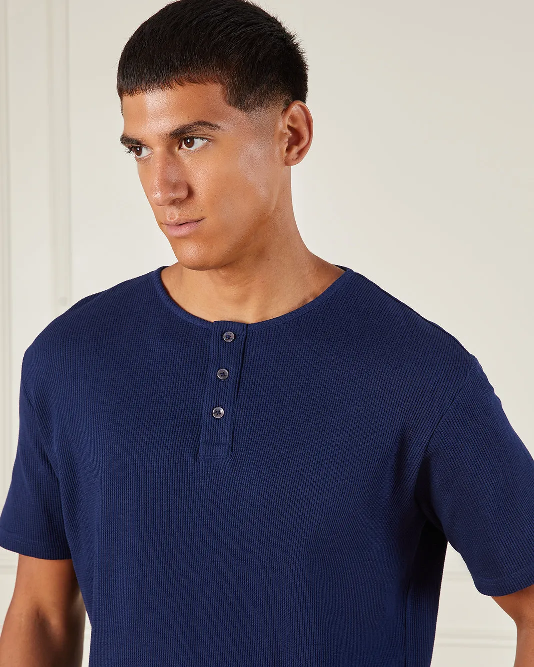 Men NavynKnitted Henley Polo Shirt sold by Redtag product image thumbnail 4