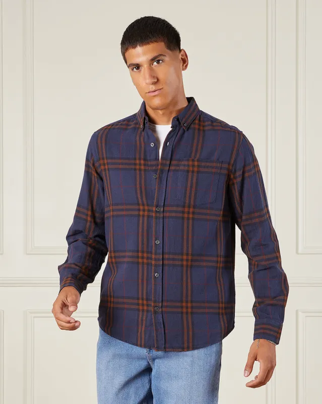 Men Navy Checkered Button Down Shirt sold by Redtag