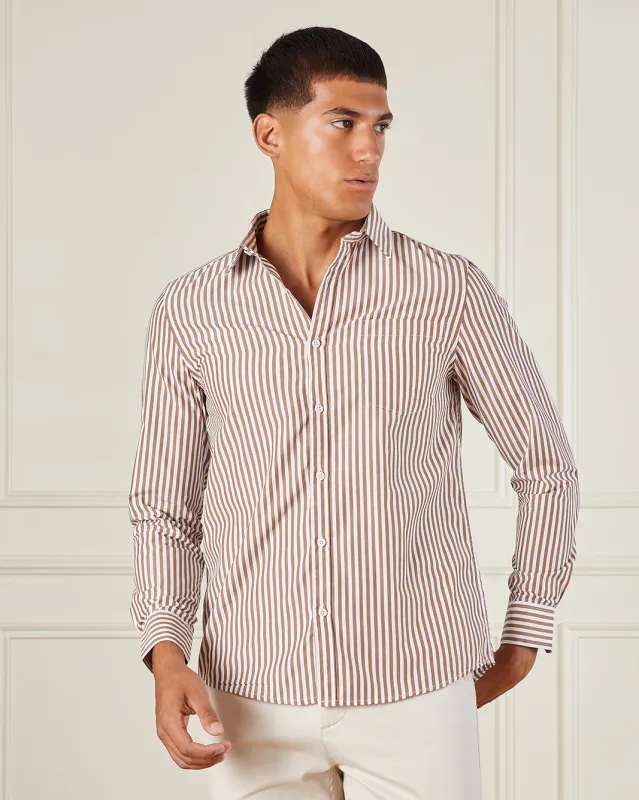Men Brown Striped Formal Shirt sold by Redtag