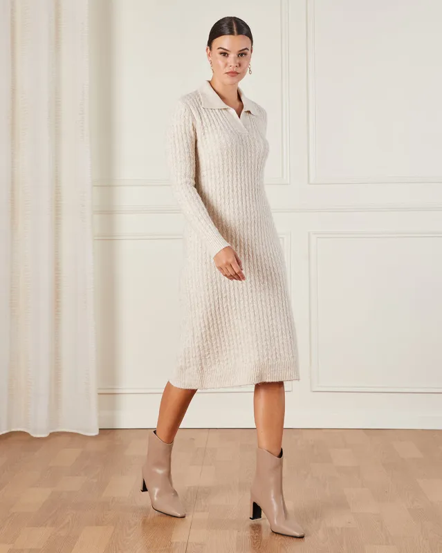Women Beige Cable Knit Dress sold by Redtag