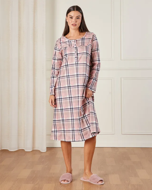 Women Pink Checkered Nightgown sold by Redtag