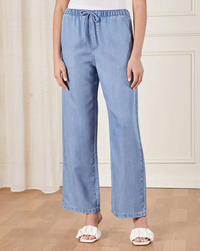 Women Blue Wide leg Lyocell Pants sold by Redtag