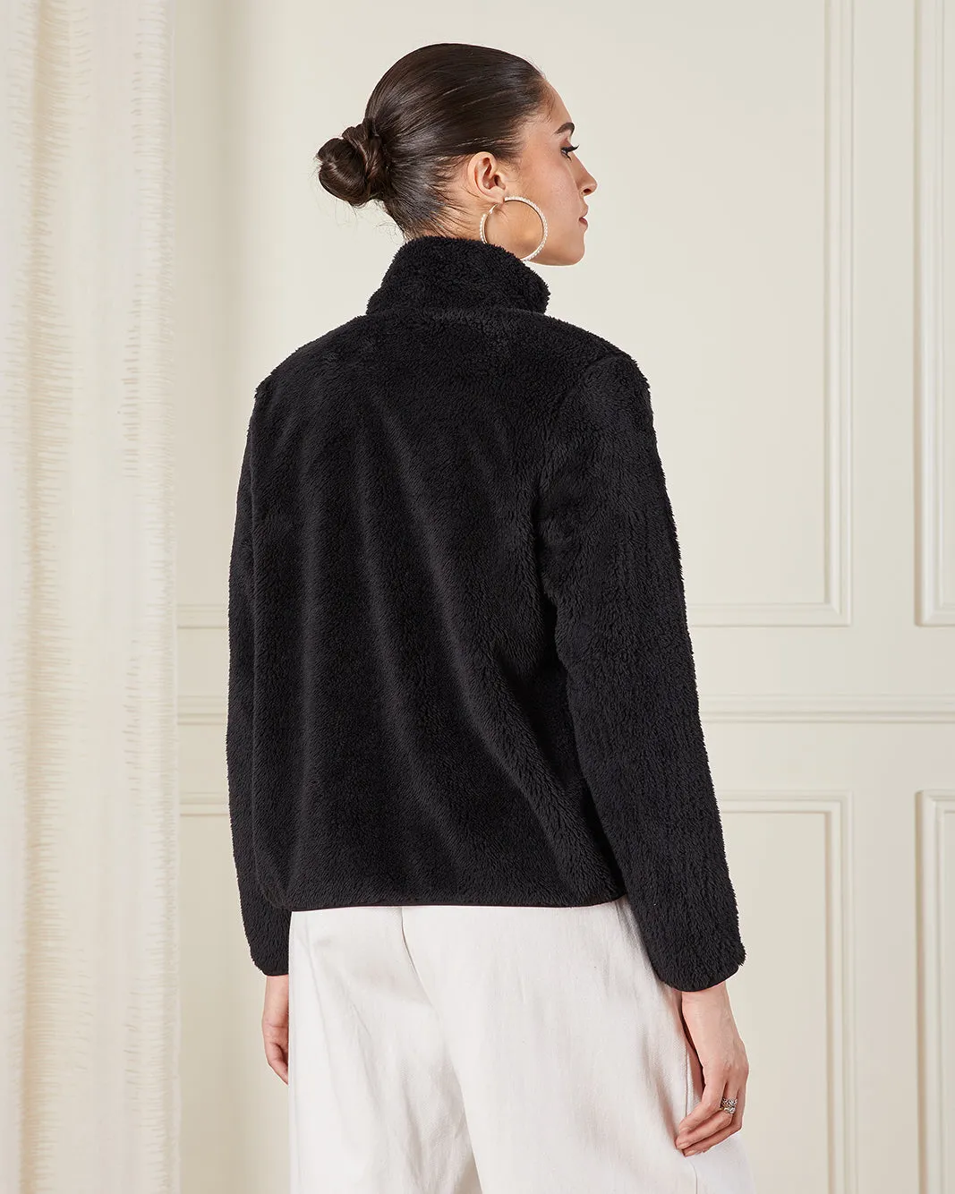 Women Black High Neck Fur Jacket sold by Redtag product image thumbnail 3