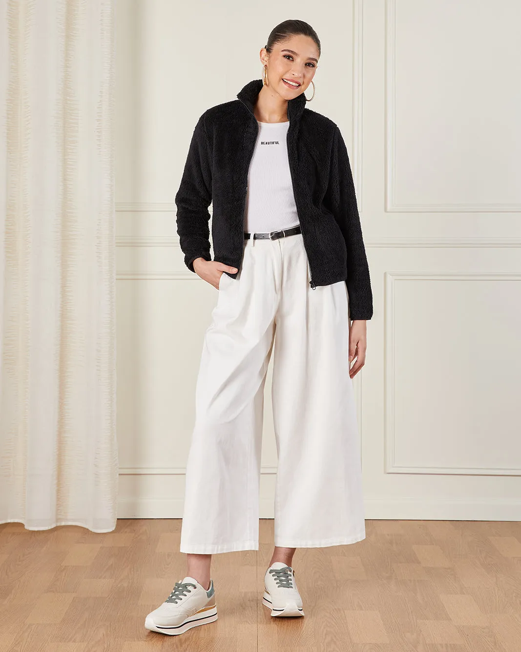 Women Black High Neck Fur Jacket sold by Redtag product image thumbnail 2