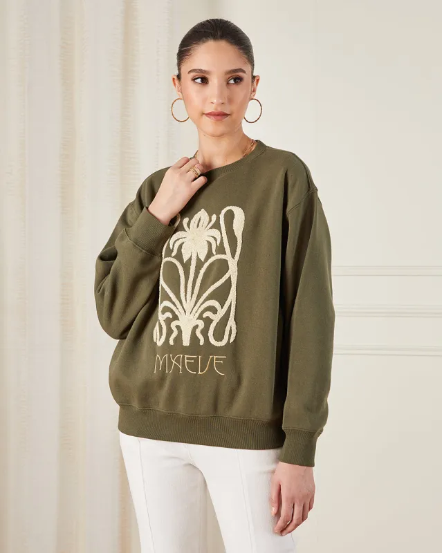 Women Olive Embroidered Sweatshirt sold by Redtag