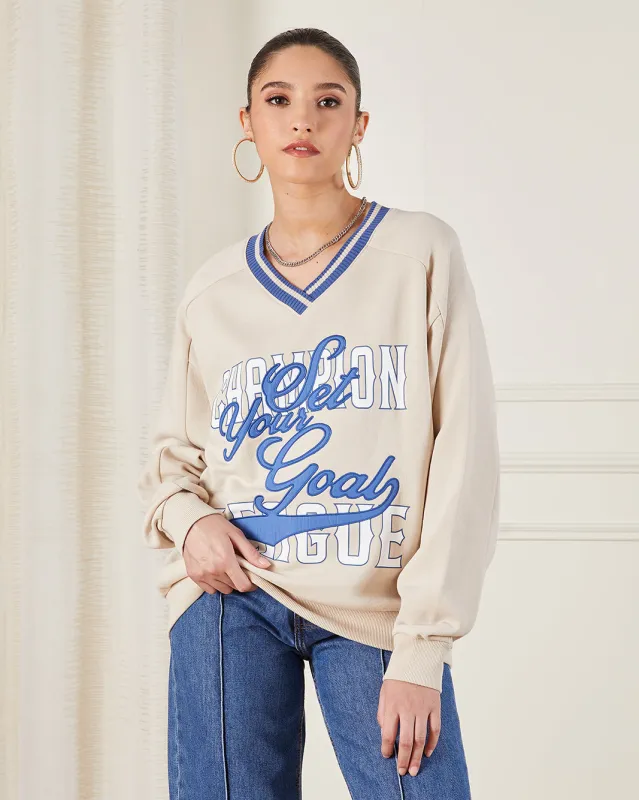 Women Beige V-Neck Sweatshirt sold by Redtag