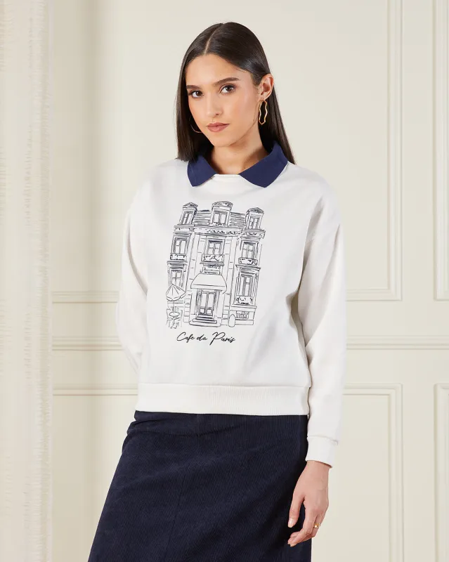 Women Beige Collared Printed Sweatshirt sold by Redtag