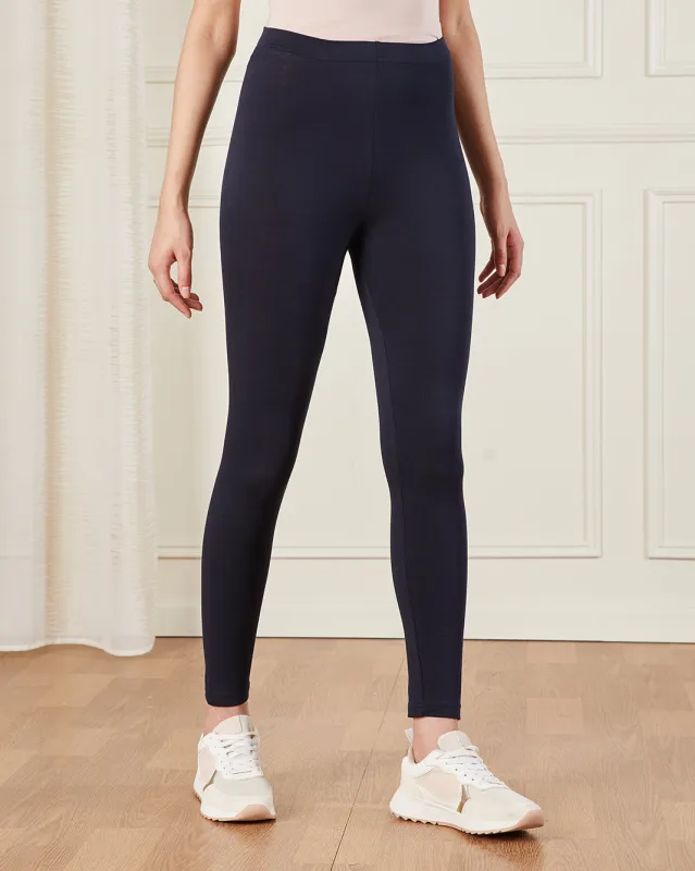 Women Navy Elastic Waistband Leggings sold by Redtag
