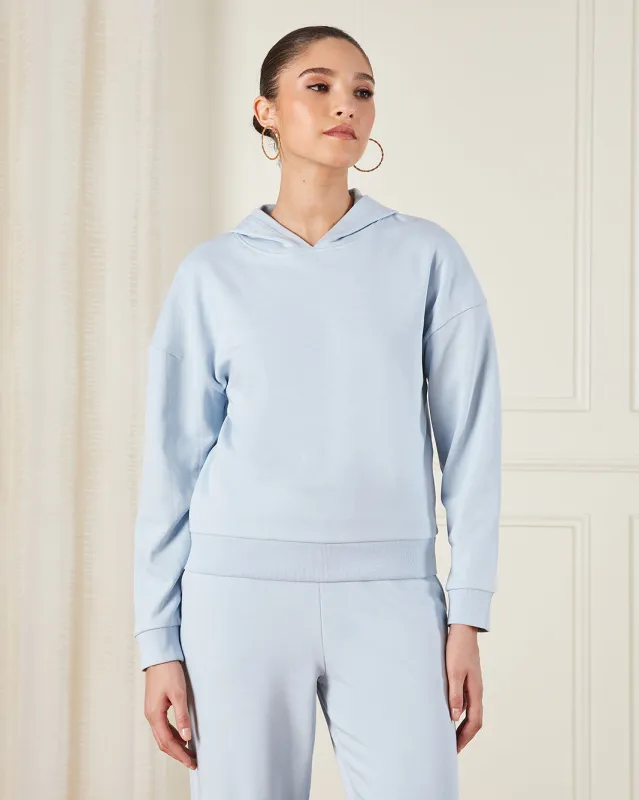 Women Blue Basic Hooded Sweatshirt sold by Redtag