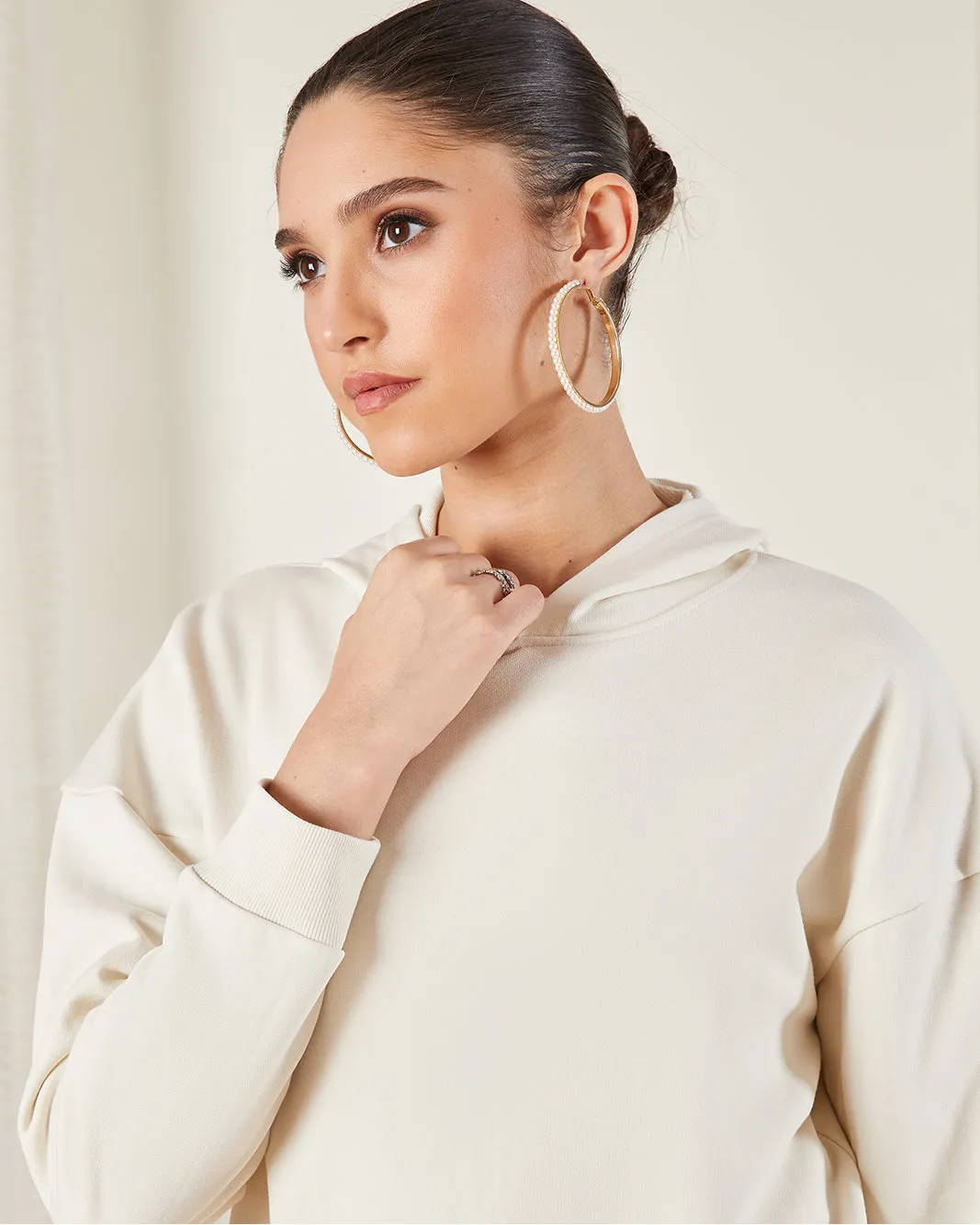 Women Beige Basic Hooded Sweatshirt sold by Redtag product image thumbnail 4