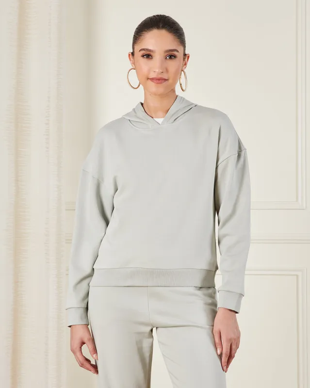 Women Green Basic Hooded Sweatshirt sold by Redtag