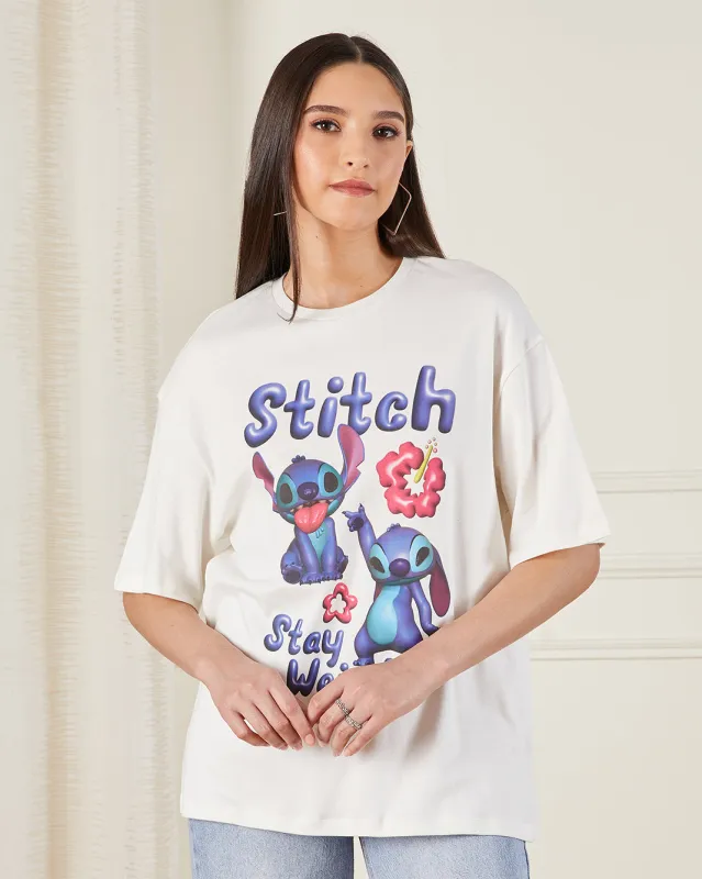 Women White Stitch Oversized T-Shirt sold by Redtag