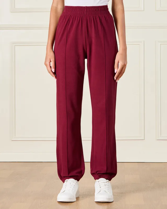 Women Burgundy Jogger Active Pants sold by Redtag