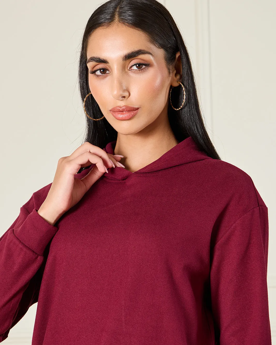 Women Burgundy Hooded Active Sweatshirt sold by Redtag product image thumbnail 4