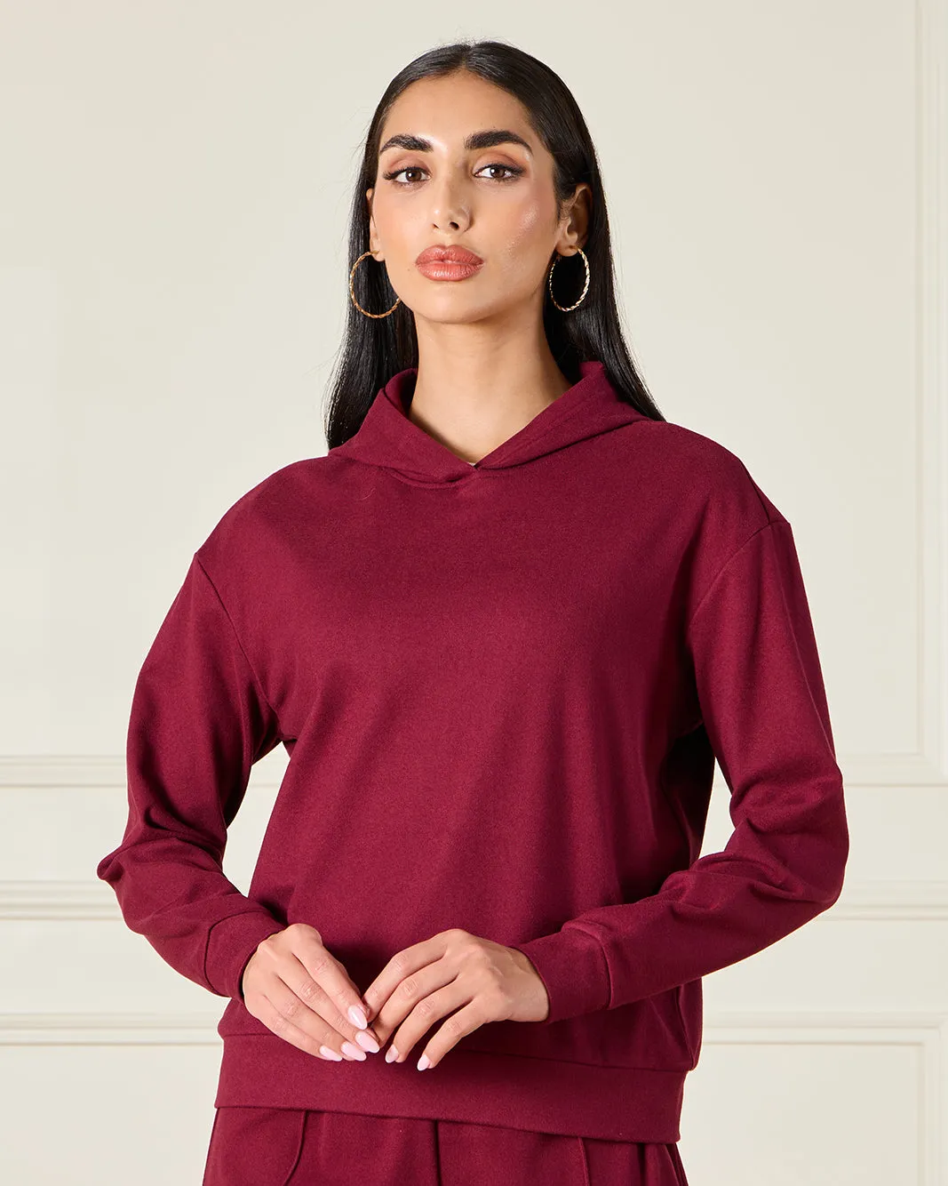 Women Burgundy Hooded Active Sweatshirt sold by Redtag