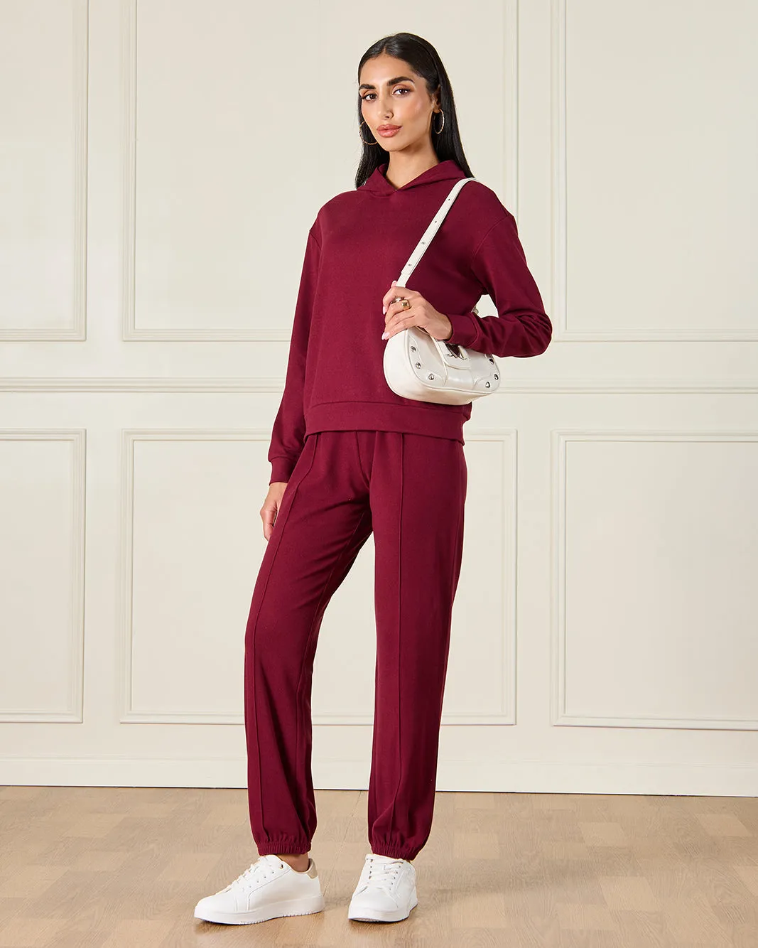 Women Burgundy Hooded Active Sweatshirt sold by Redtag product image thumbnail 2