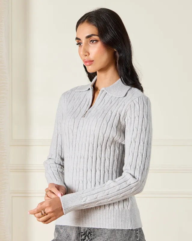 Women Grey Zip front Collard Knitted Top sold by Redtag