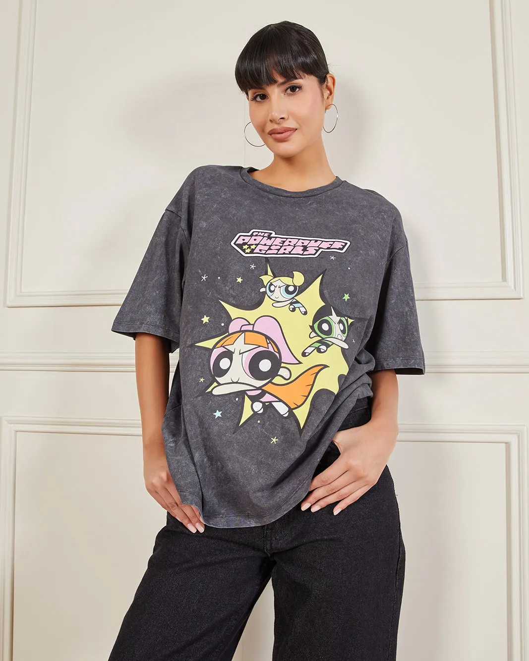 Women Charcoal Powerpuff Girls Oversized T-Shirt sold by Redtag product image thumbnail 5