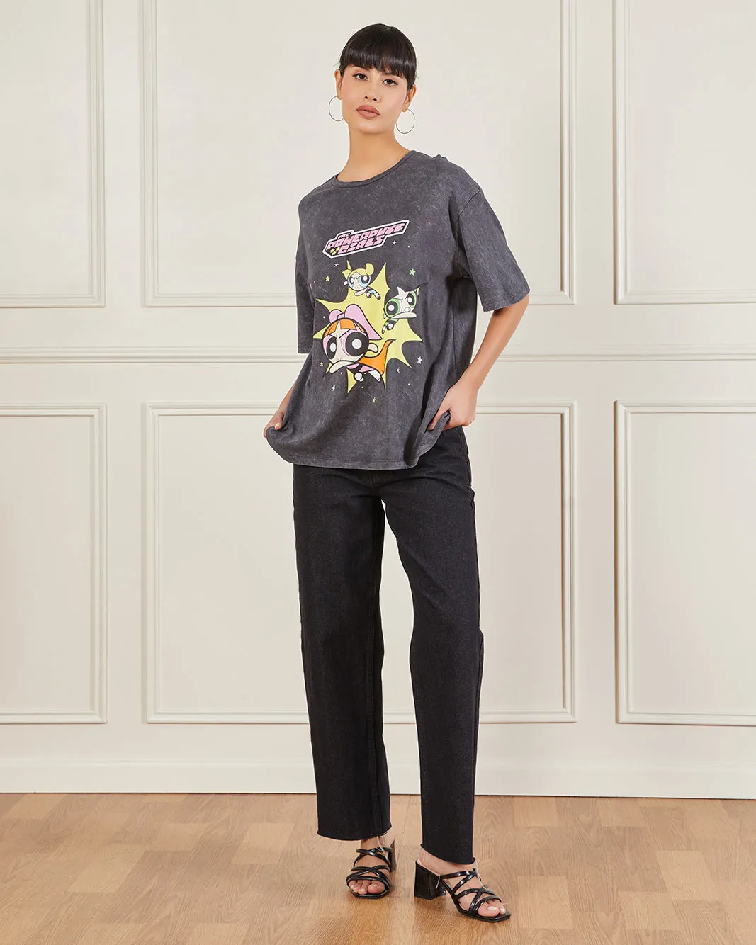 Women Charcoal Powerpuff Girls Oversized T-Shirt sold by Redtag product image thumbnail 2
