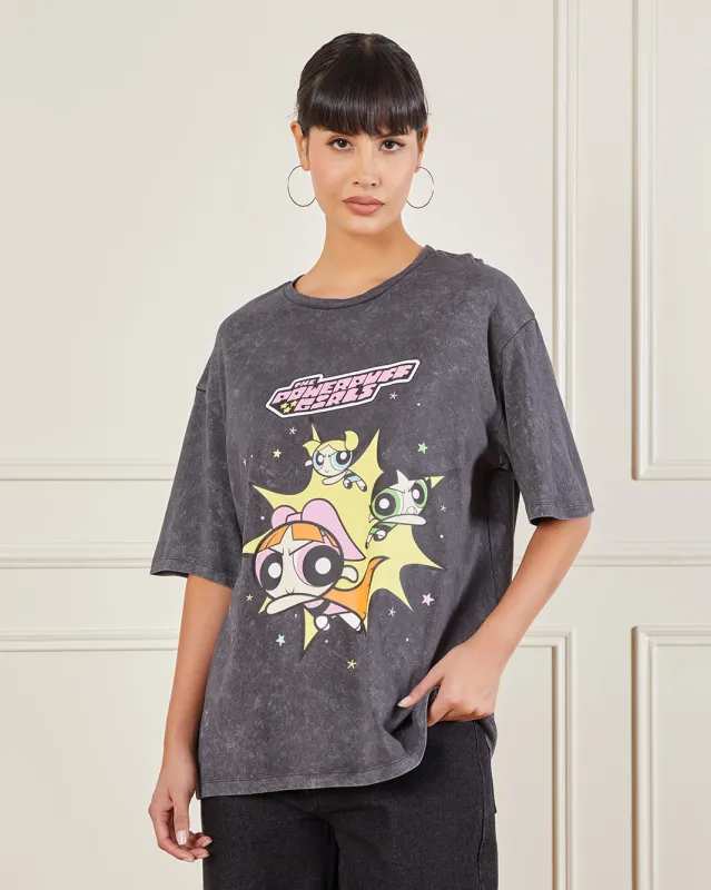 Women Charcoal Powerpuff Girls Oversized T-Shirt sold by Redtag